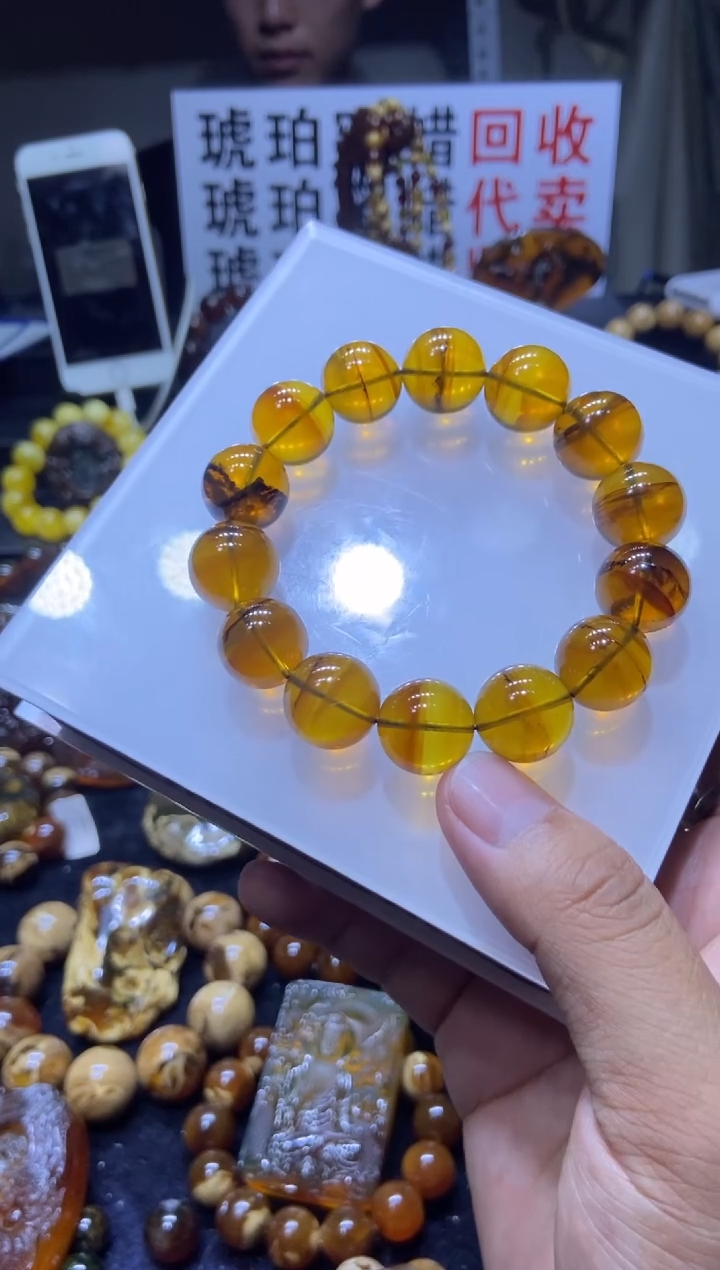 未镶嵌琥珀珠宝奇石手串16mm+