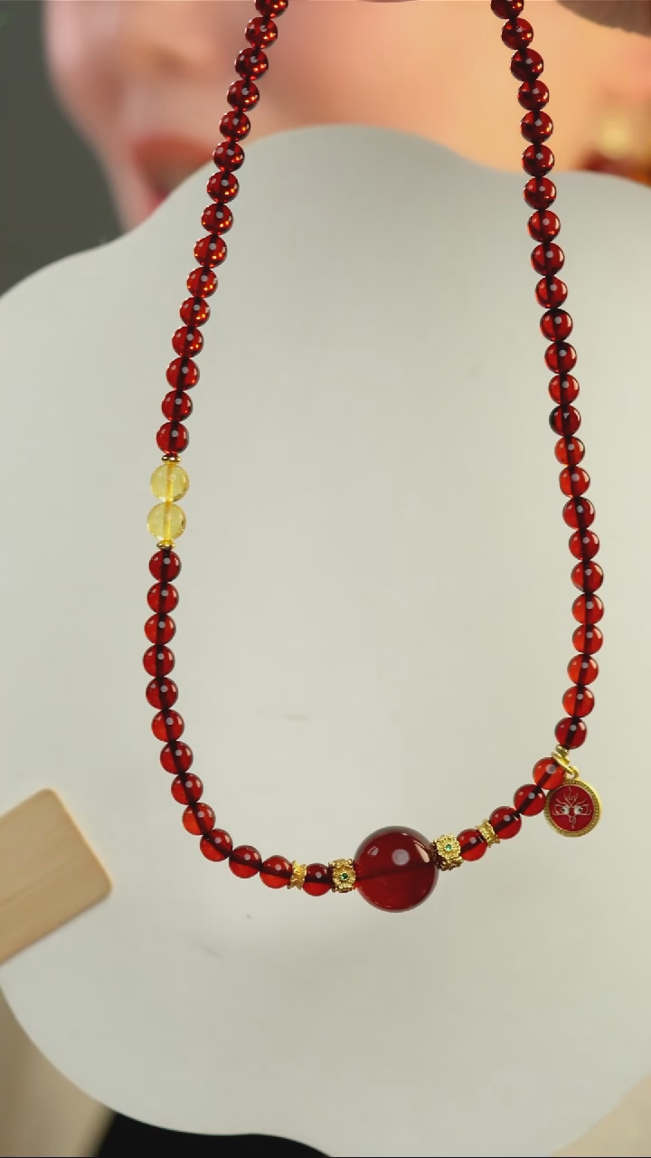 【闪购商品】血珀颈饰未镶嵌17+大单珠吊坠项链6+