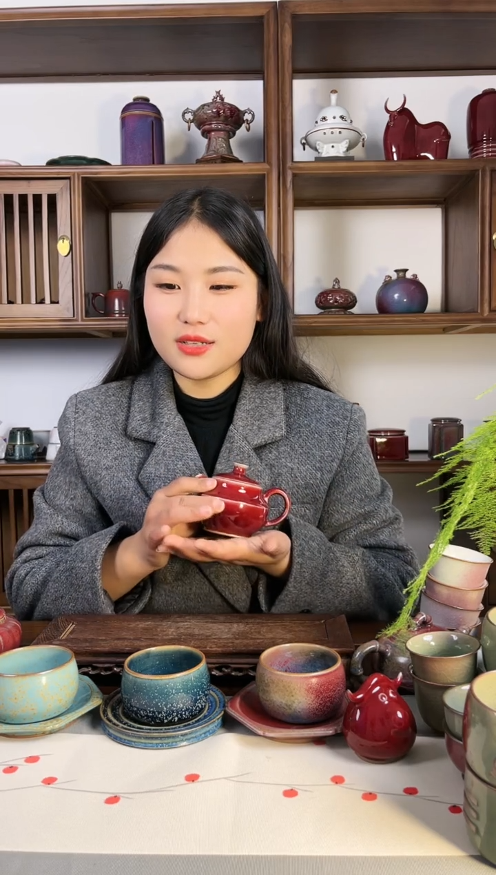 【闪购商品】瓷片钧尚源钧红釉色平安壶