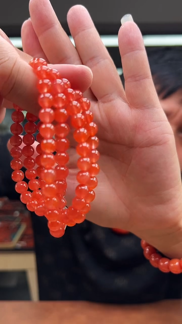 未镶嵌珠串南红玛瑙云南保山杨柳乡冰红多圈7mm+