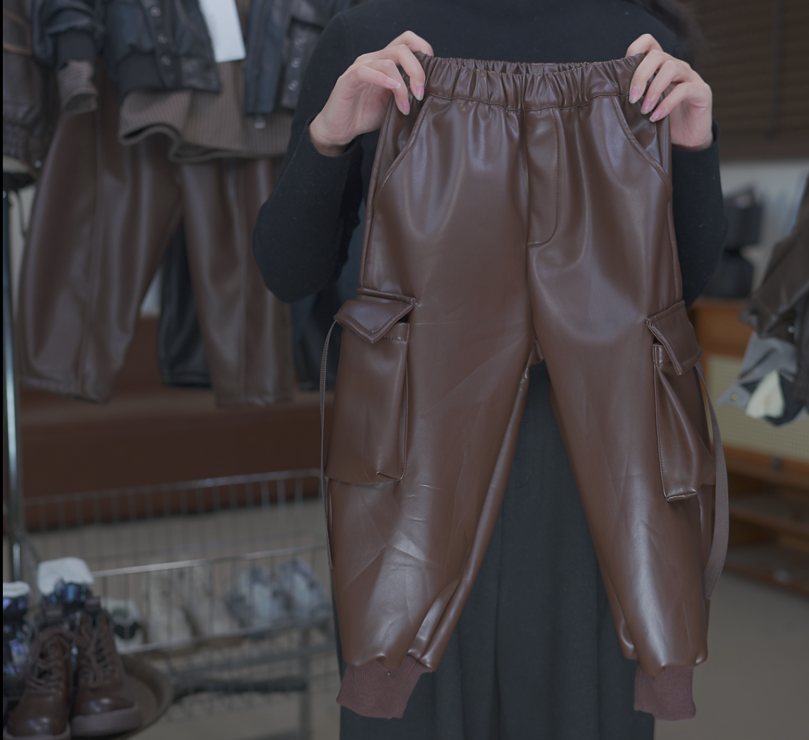 男童加绒裤子一体绒秋冬季2025新款洋气儿童加厚皮裤保暖裤-QP082