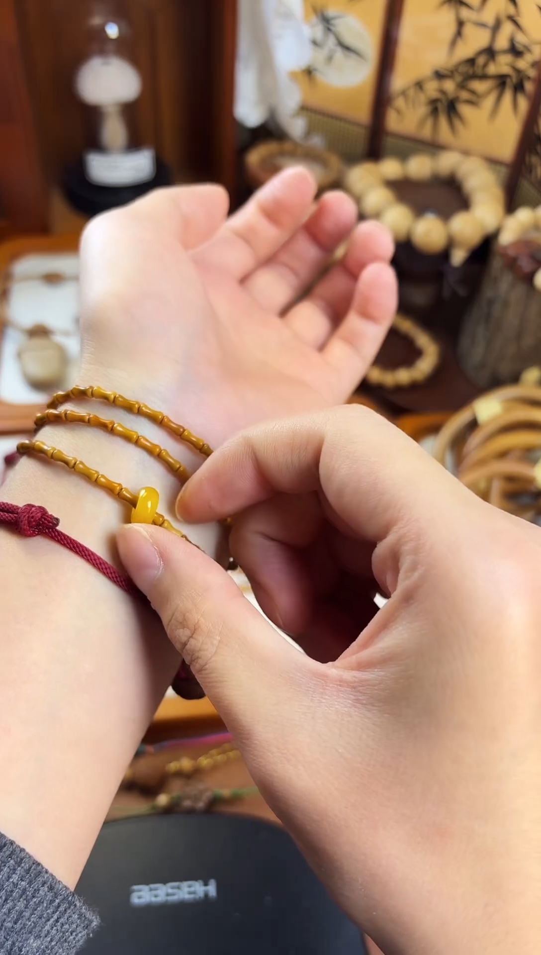 手串桃核竹节黄跑环3圈