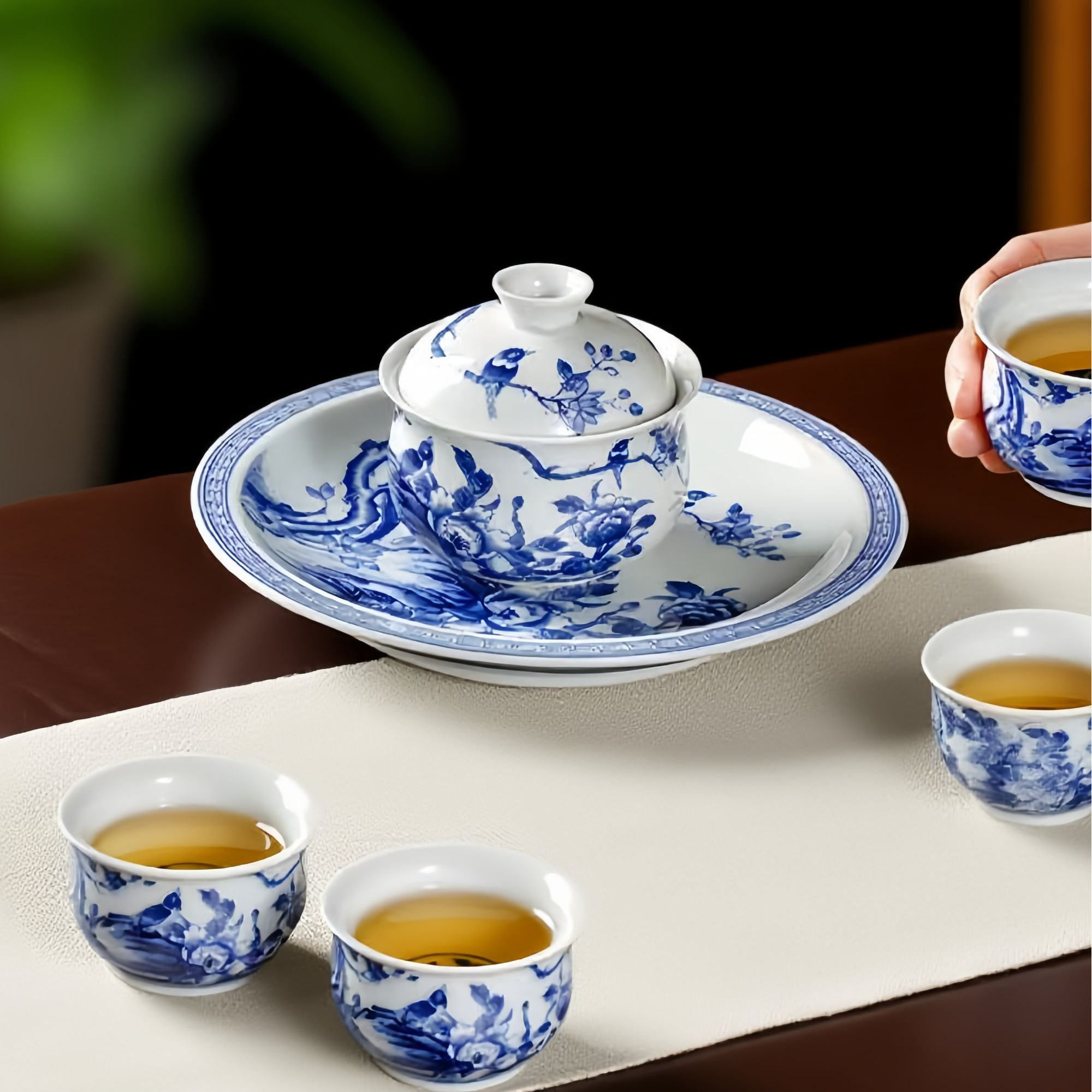 景德镇陶瓷茶具青花瓷喜上眉梢功夫茶具高档套装茶杯主人杯品茗杯