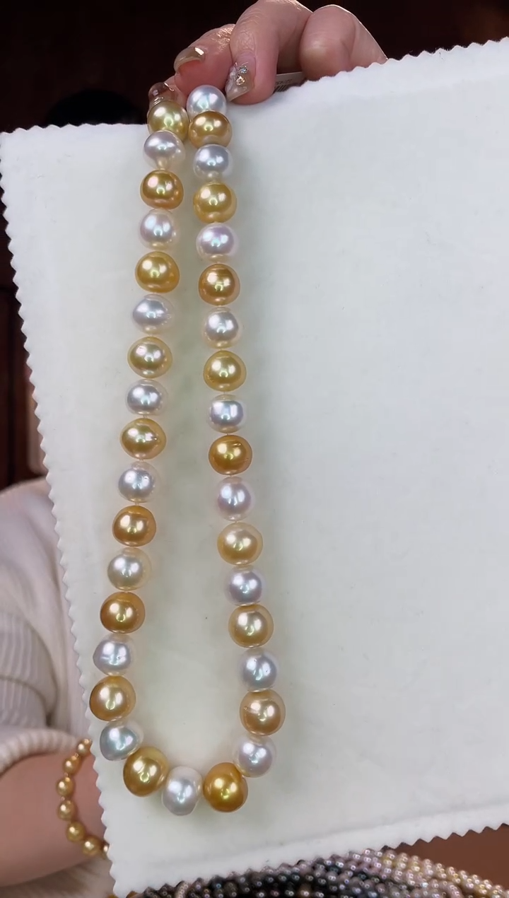 【闪购商品】海水珍珠项链银S925镶嵌白金混彩11-13mm多样性发一