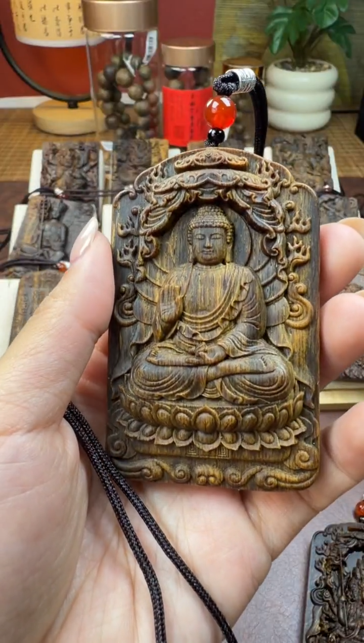 木木雕款芽庄 十二生肖守护  猪 狗 阿弥托佛 8cm 送养香瓶