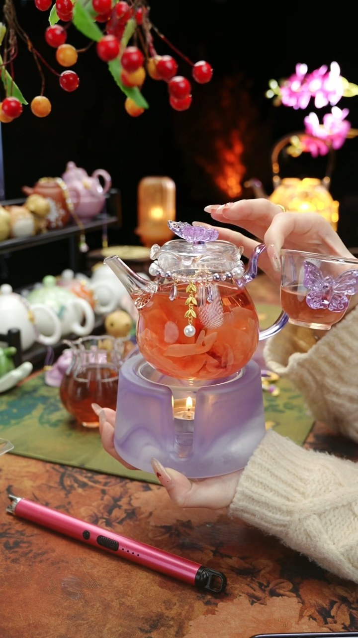 【闪购商品】紫色温茶台+茶壶+链子+杯子