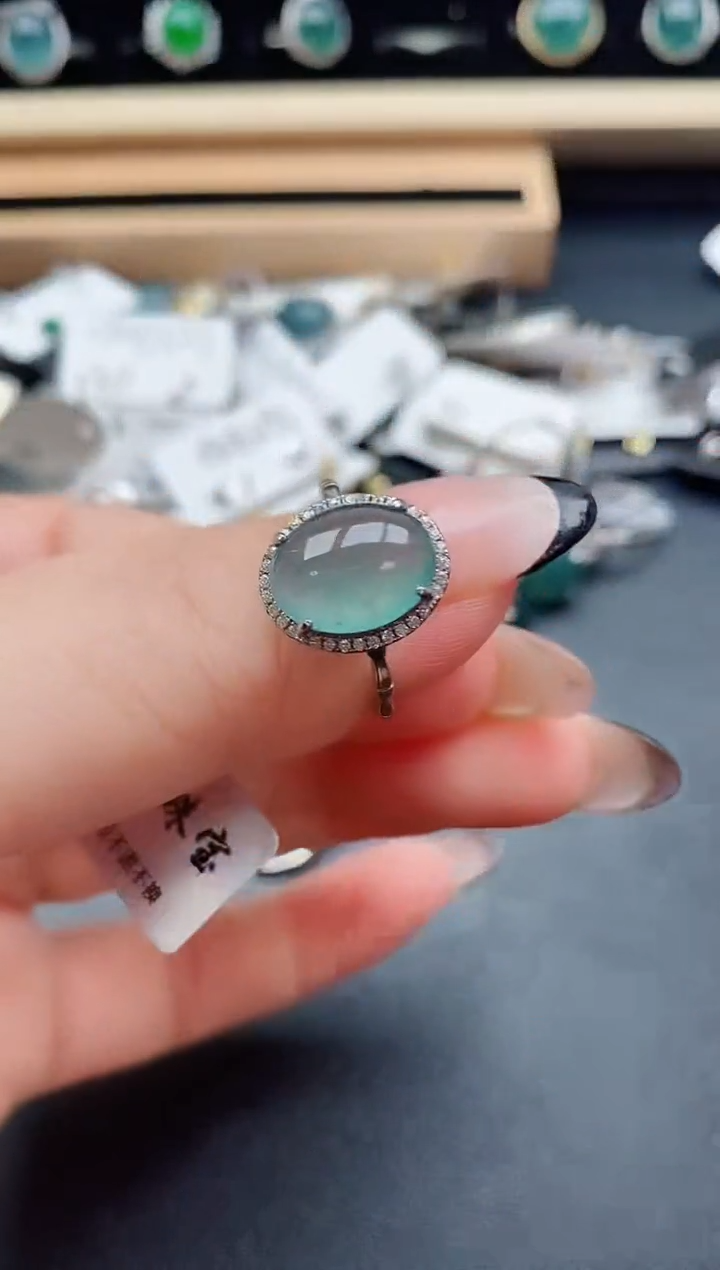 翡翠戒指银S925镶嵌058050