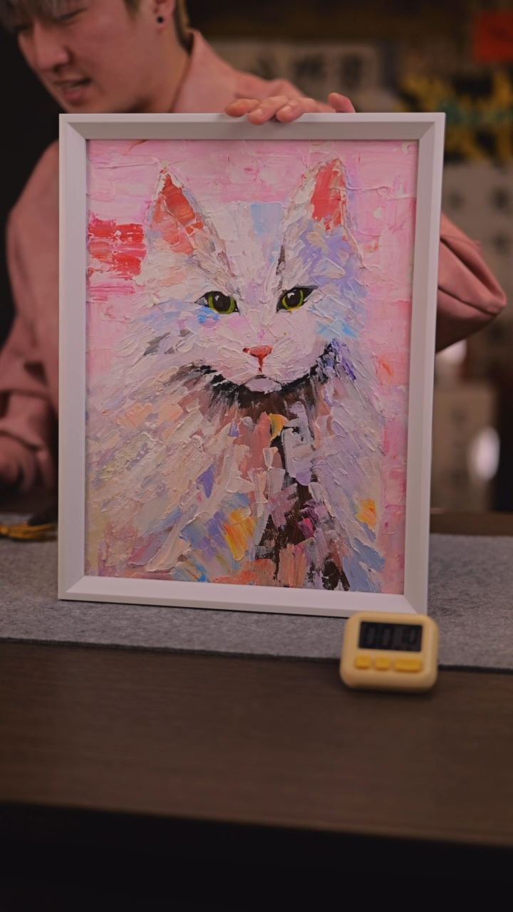【闪购商品】书法355 粉色猫咪 油画手绘