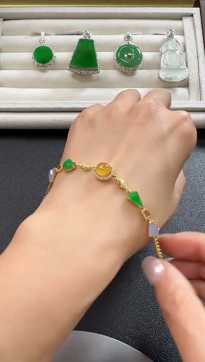 18K金镶嵌手链翡翠KHJ1212-050