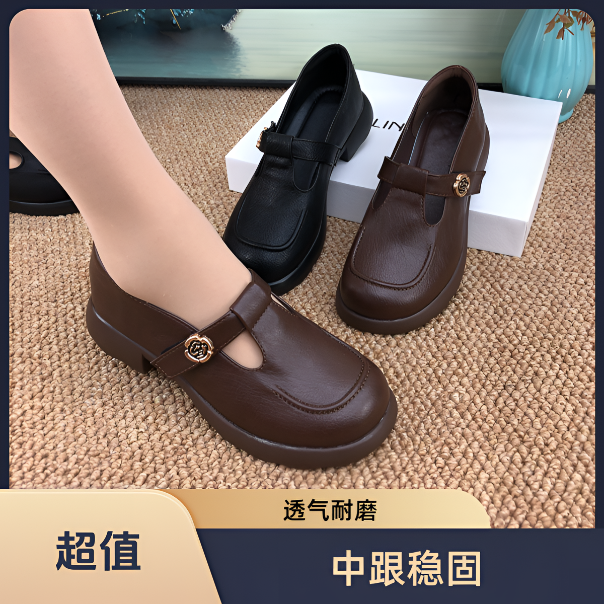 春秋真皮单鞋薄款一脚蹬浅口平底百搭圆头舒适春季皮鞋纳帕纹