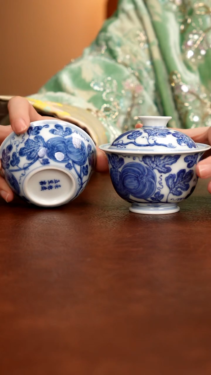 摆件陶景德镇瓷器，青花瓷手绘茶具~