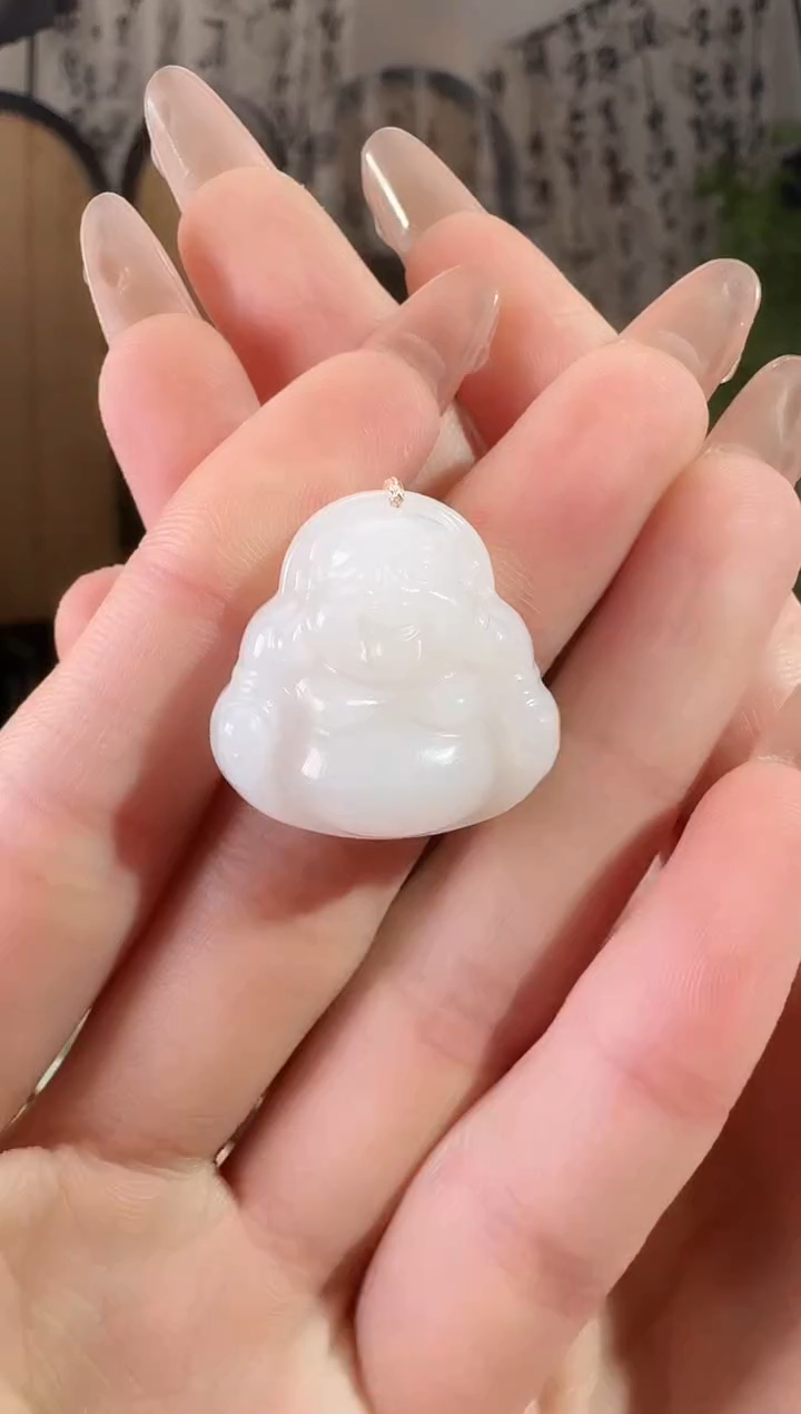 和田玉未镶嵌颈饰白玉佛公 25mm
