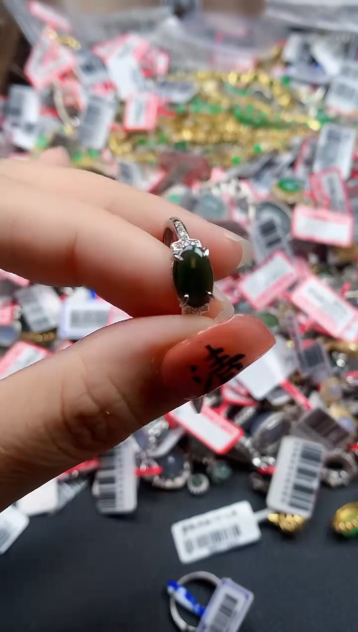银S925镶嵌戒指翡翠天然A货缅甸翡翠