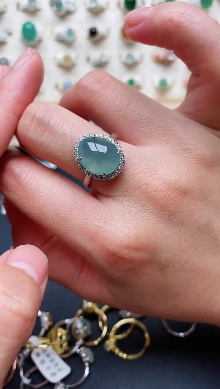 【闪购商品】翡翠戒指银S925镶嵌天然翡翠 333   7+