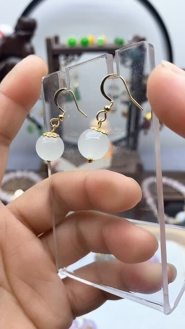 和田玉14K金镶嵌耳饰102