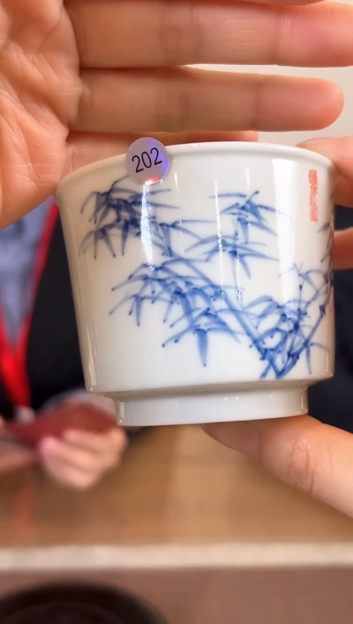 【闪购商品】杯子柴烧青花竹高足杯202