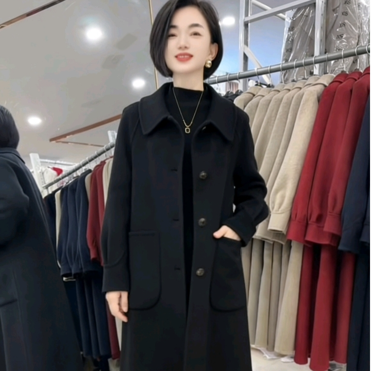 【带运费补贴】2025冬季新款贵妇感长款加厚毛呢外套