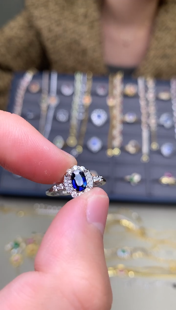 戒指蓝宝石银S925镶嵌戒指