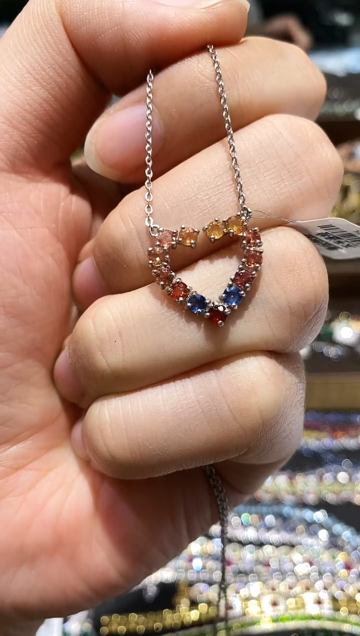【闪购商品】彩色蓝宝石颈饰银S925镶嵌吊坠