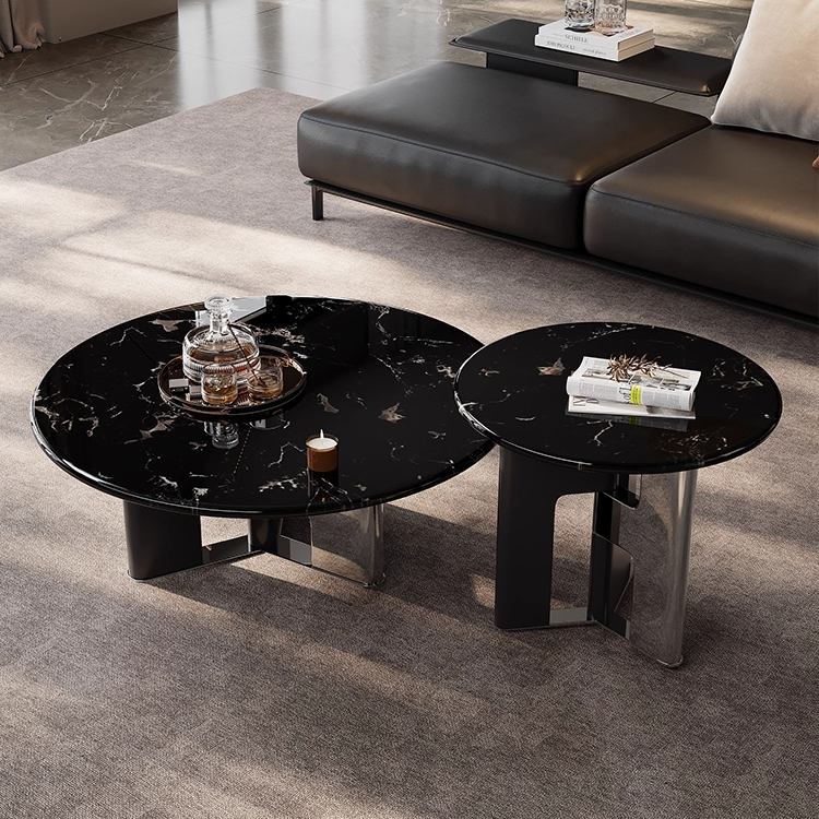 【钢木茶几】天然奢石意式极简轻奢简约百搭家用圆形客厅不锈钢创意