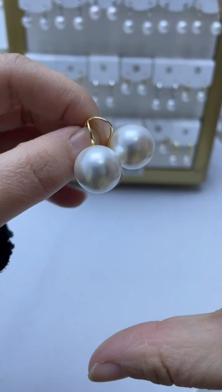 银S925镶嵌耳饰淡水珍珠14-15