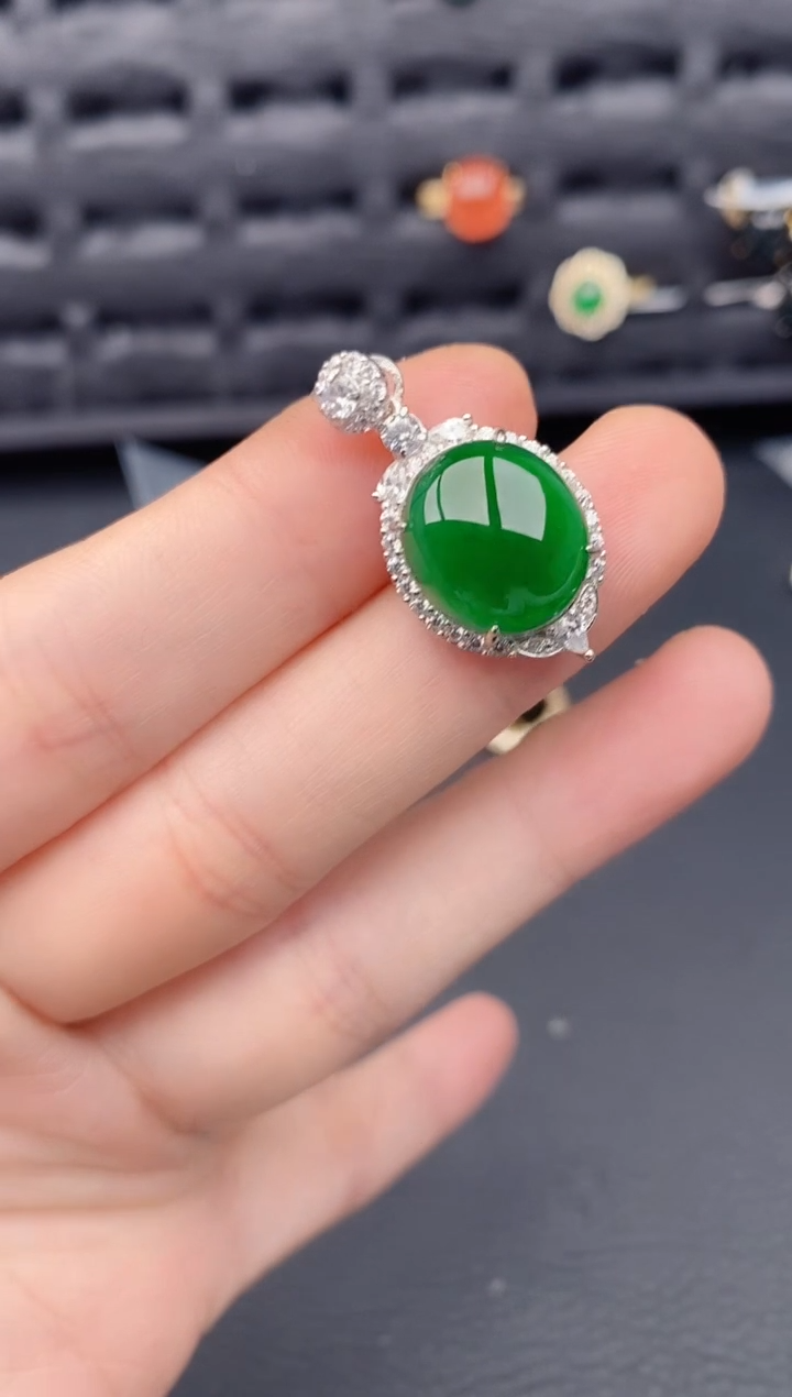 颈饰银S925镶嵌翡翠天然a货翡翠326