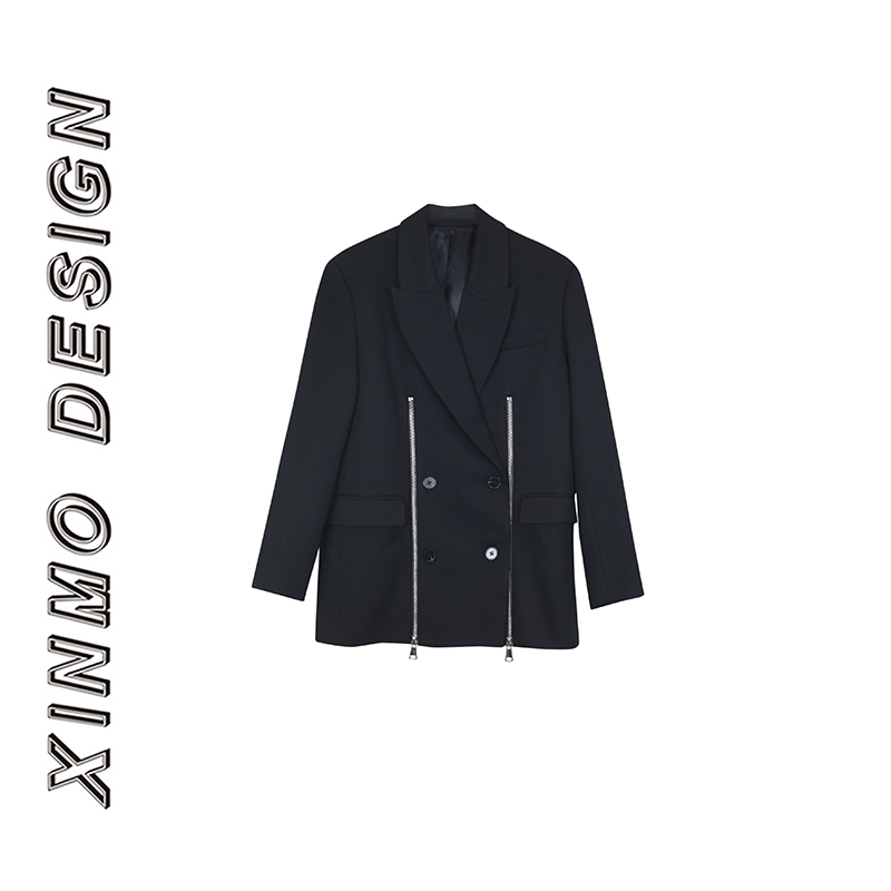 【墨染】设计师百搭休闲时尚气质双拉链外套西装C23062802