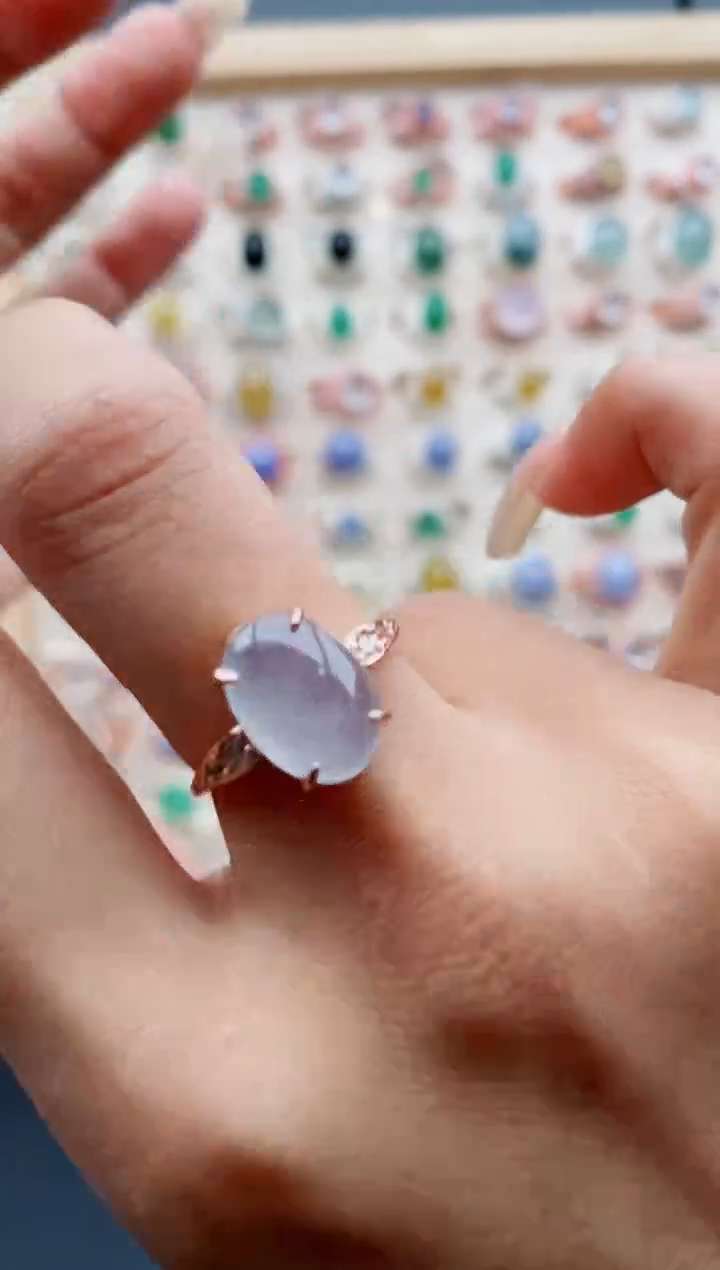 【闪购商品】翡翠戒指银S925镶嵌缅甸天然A货翡翠444  3+3