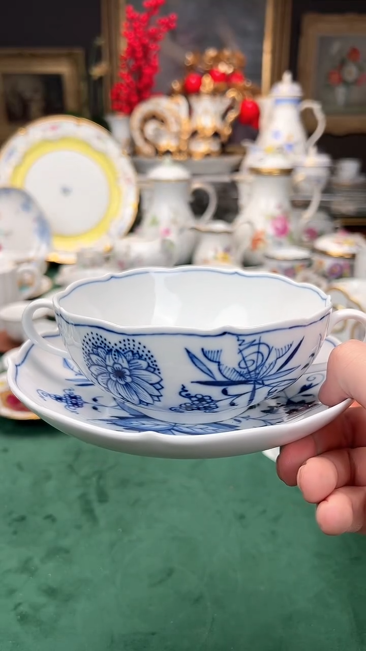 【闪购商品】瓷片梅森蓝洋葱双耳碗一等碗二等碟