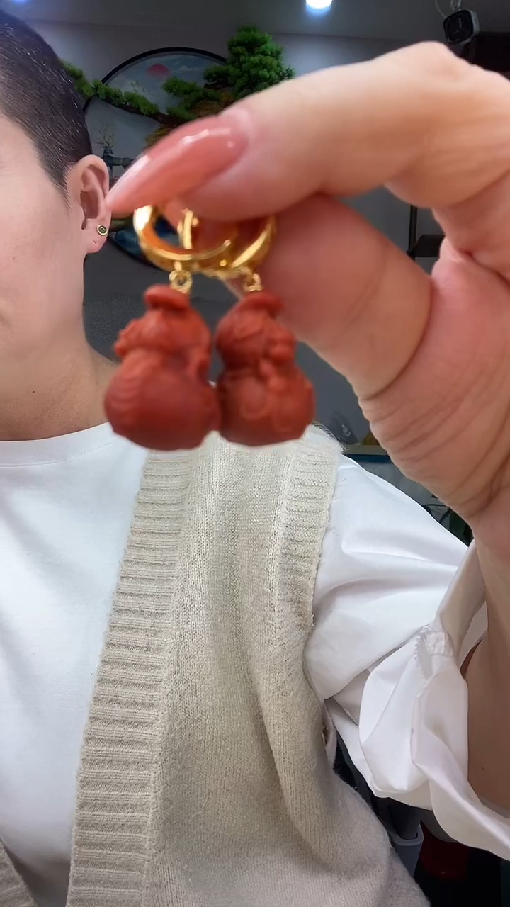 银S925镶嵌南红玛瑙耳饰耳环