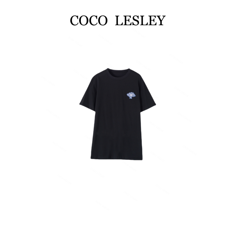 COCO LESLEY 百搭情侣款时尚休闲宽松简约圆领纯棉T恤3650