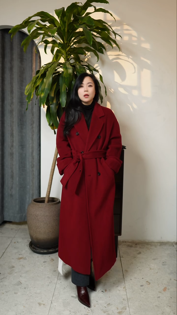 高定设计款30%山羊绒大衣，红色，M码（100-130斤）