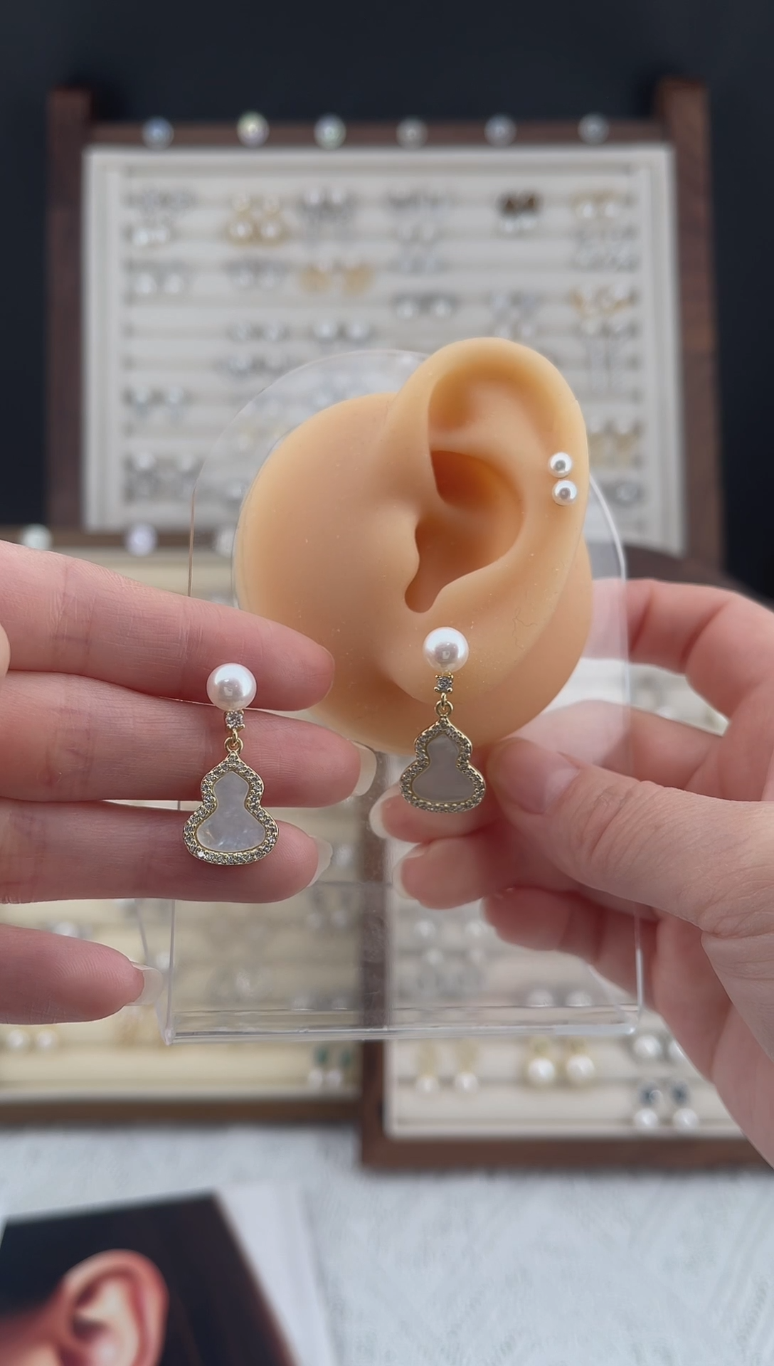 合金耳饰淡水珍珠小*?福禄款