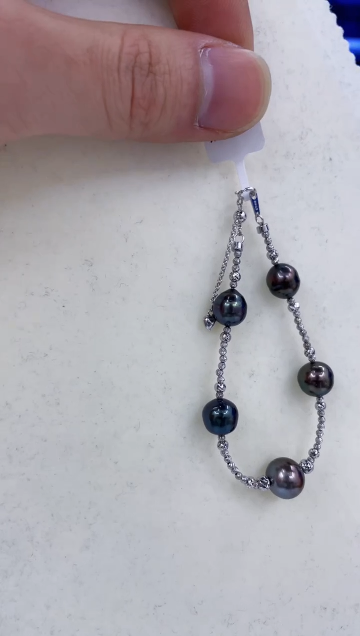 银S925镶嵌手链海水珍珠  