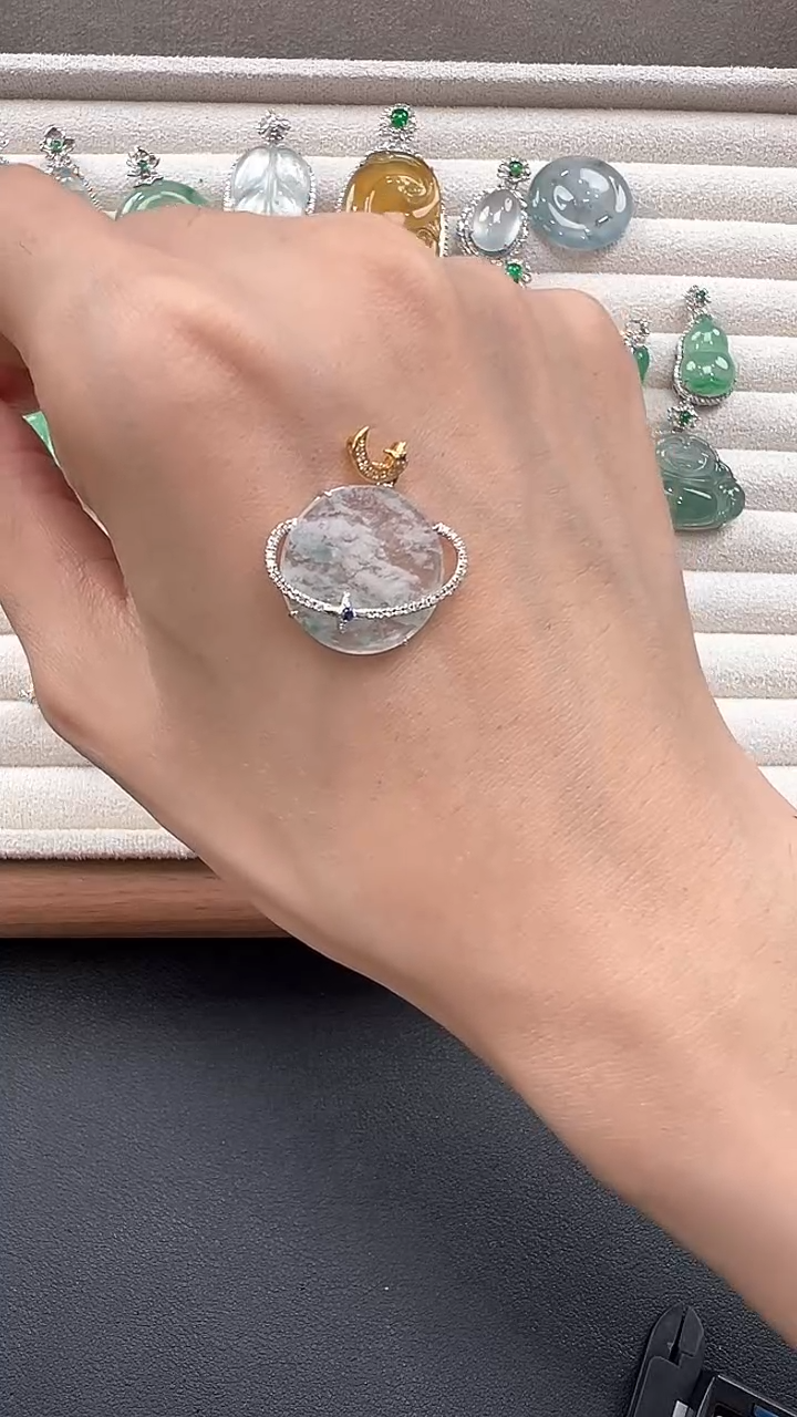翡翠18K金镶嵌吊坠(不含链)缅甸珠宝严选馆HX