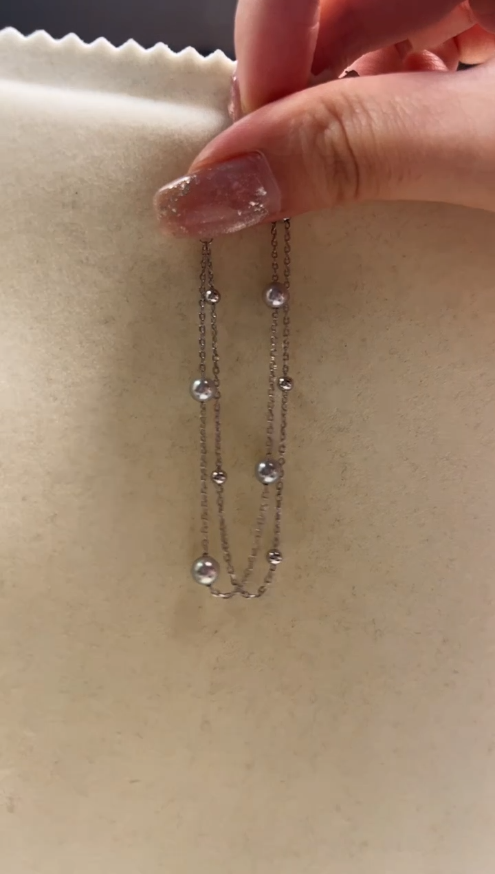 银S925镶嵌海水珍珠DA 灰珠手链 4-5 xp240