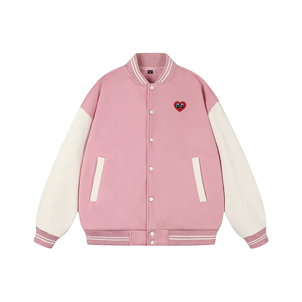 【九号链接】ins风春秋爱心休闲单排扣拼色棒球服