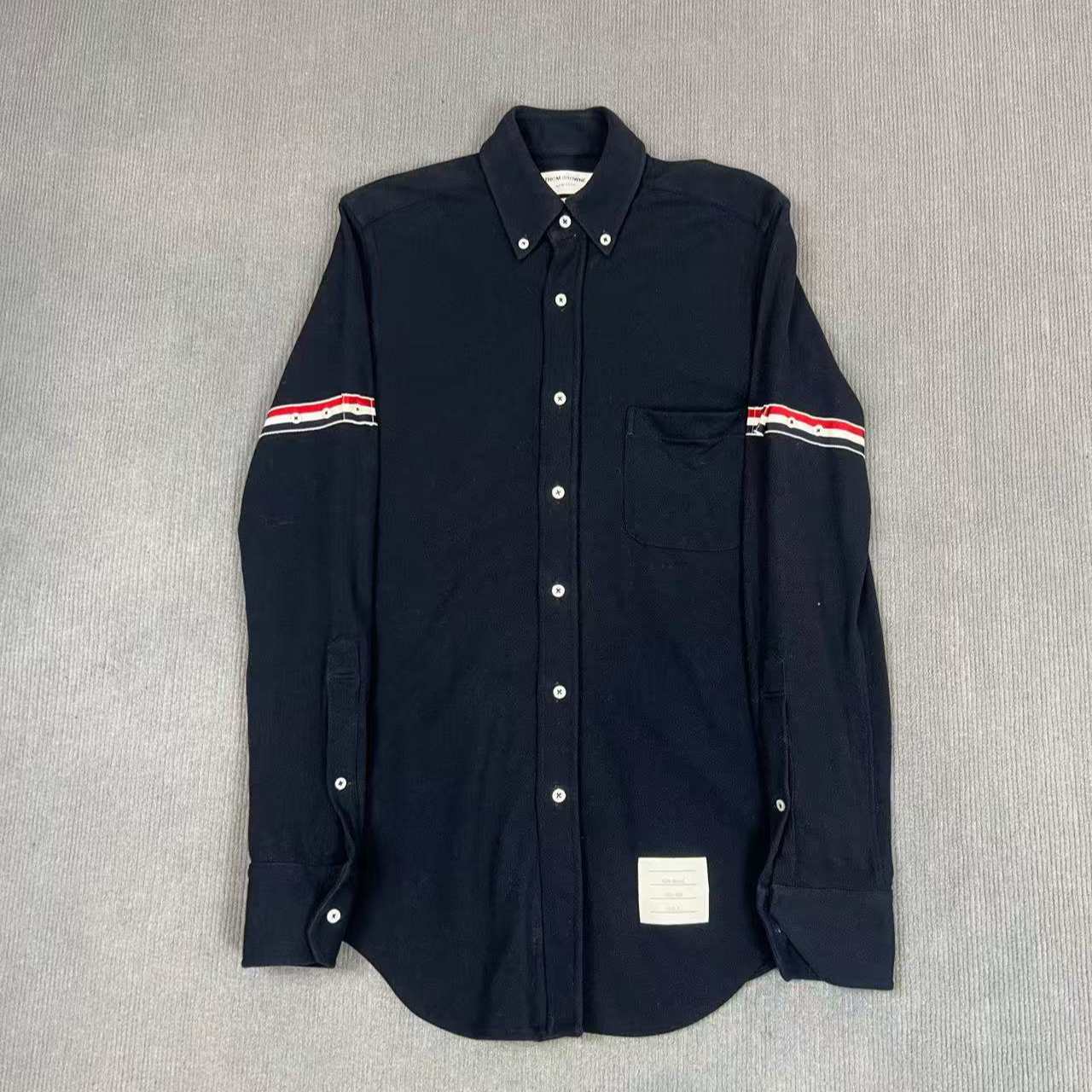 95新 THOMBROWNE 241213/0码/彩条纹饰袖单排扣衬衫/破损