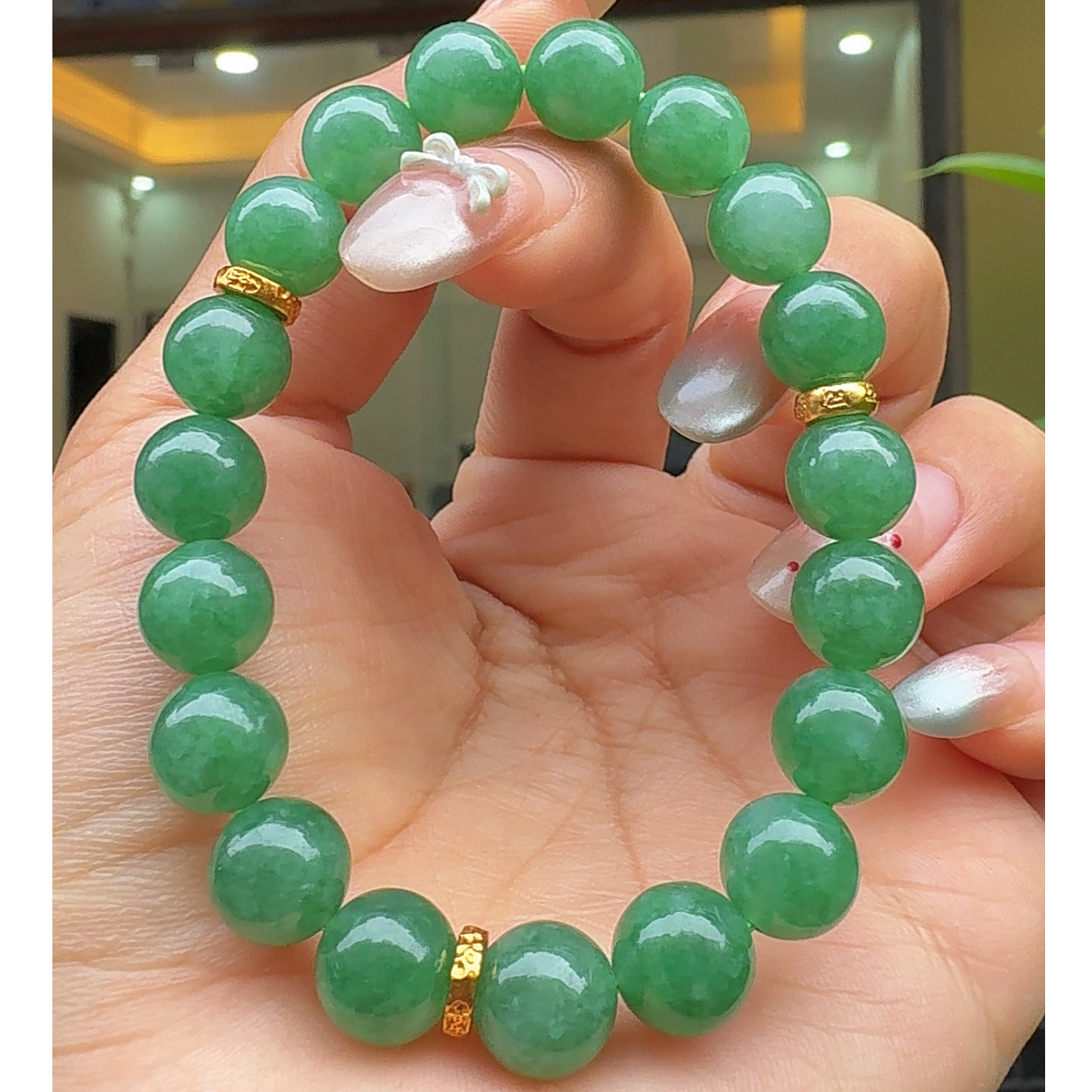 天然缅甸翡翠A货绿手串满色