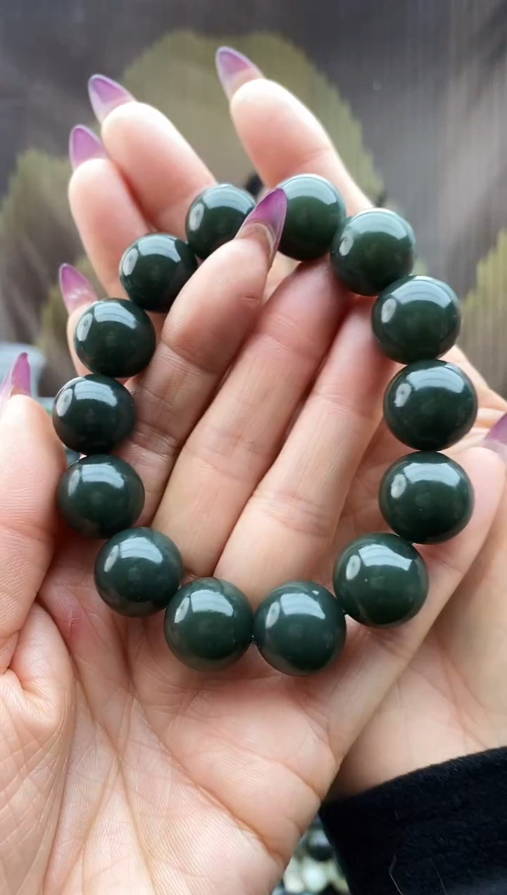 未镶嵌手串和田玉且末蓝孔雀蓝16
