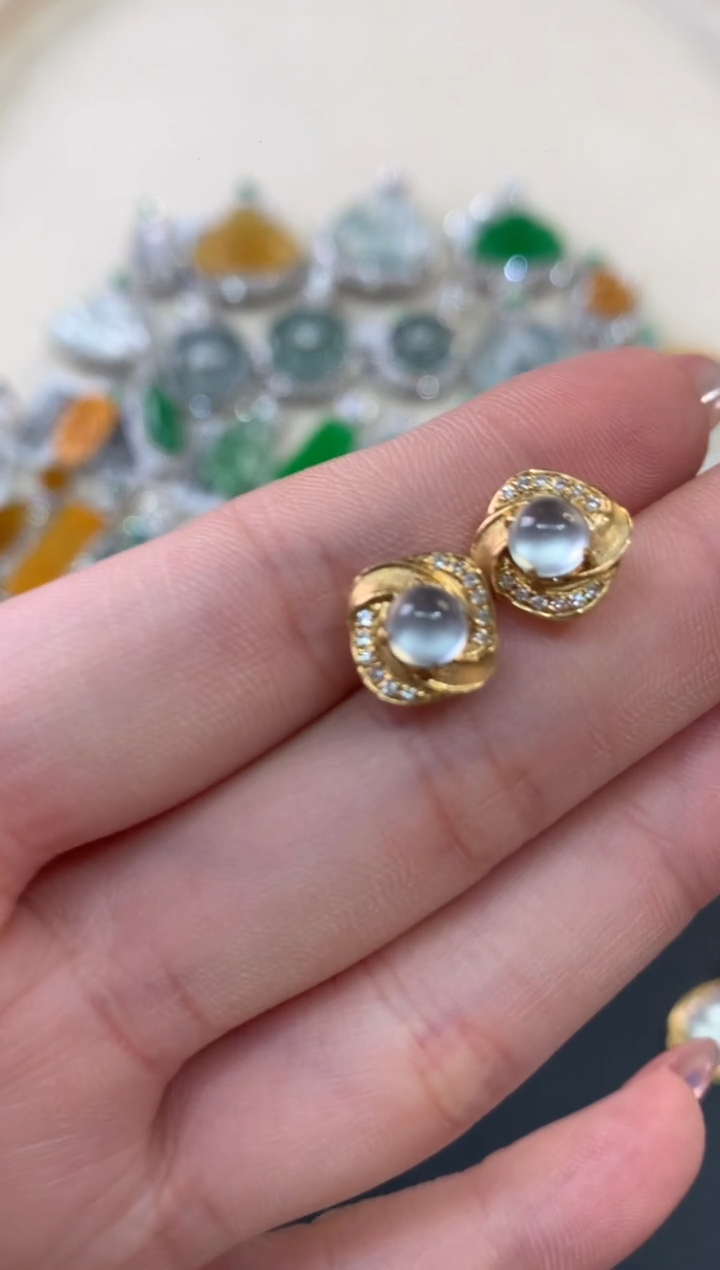 【闪购商品】翡翠耳饰18K金镶嵌A763|5800