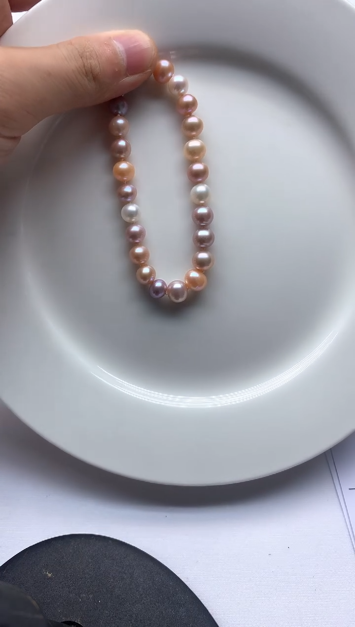 银S925镶嵌手链淡水珍珠淡水无核糖果7-8mm手链 