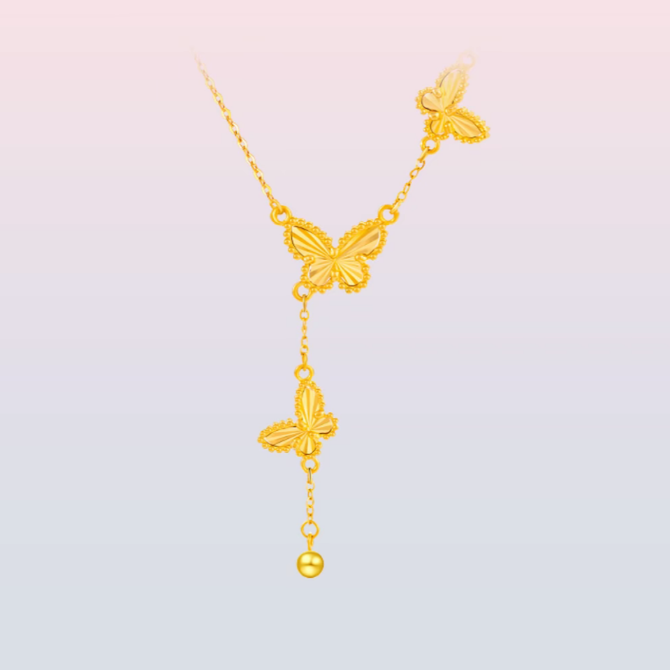 Chow Tai Seng/周大生流苏精美蝴蝶足金项链送女友圣诞节礼物