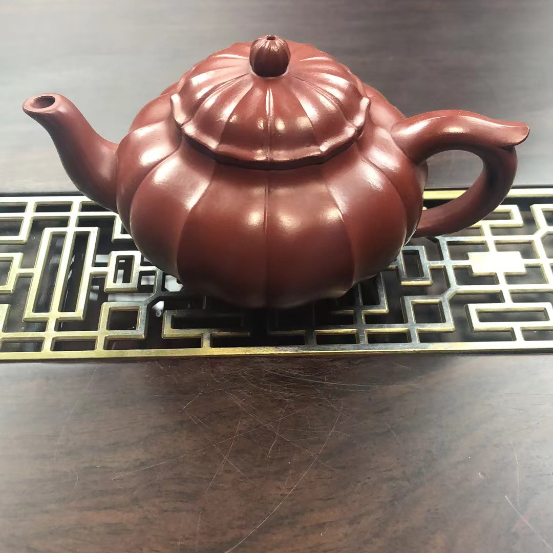 宜兴原矿朱泥大红袍筋纹笑樱紫砂壶手工茶具