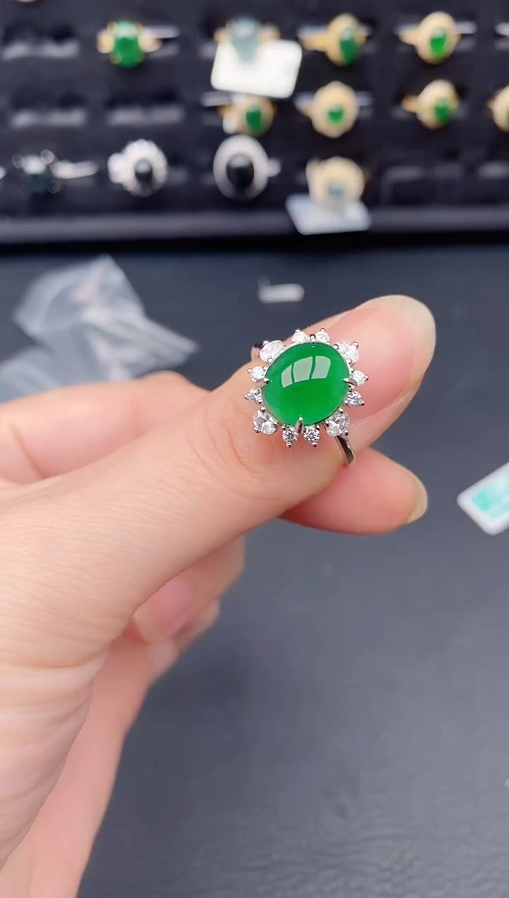 银S925镶嵌戒指翡翠天然a货翡翠303