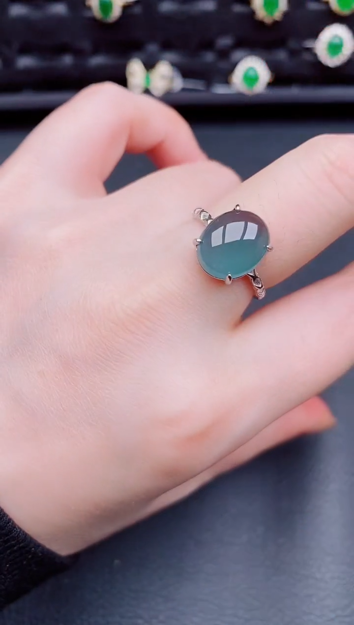 【闪购商品】翡翠戒指银S925镶嵌天然a货翡翠209