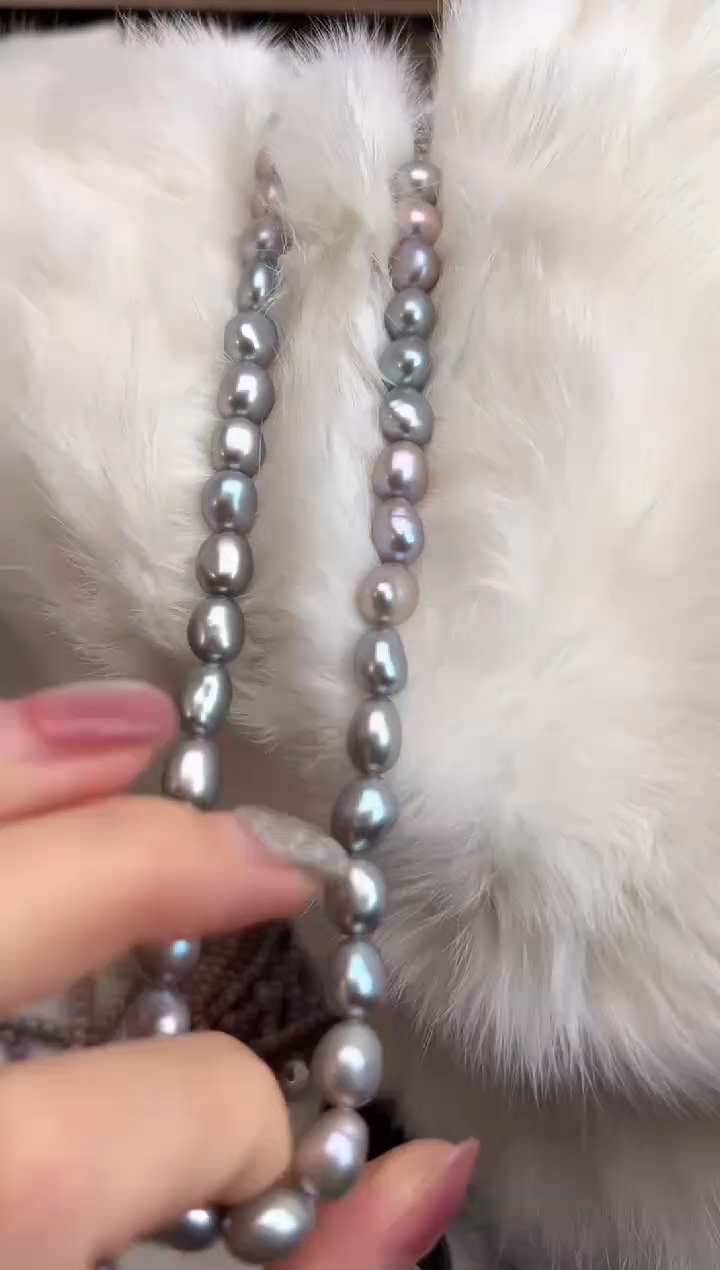 未镶嵌7淡水珍珠无核*强光珍珠灰色7/8mm多样性发一（项链）