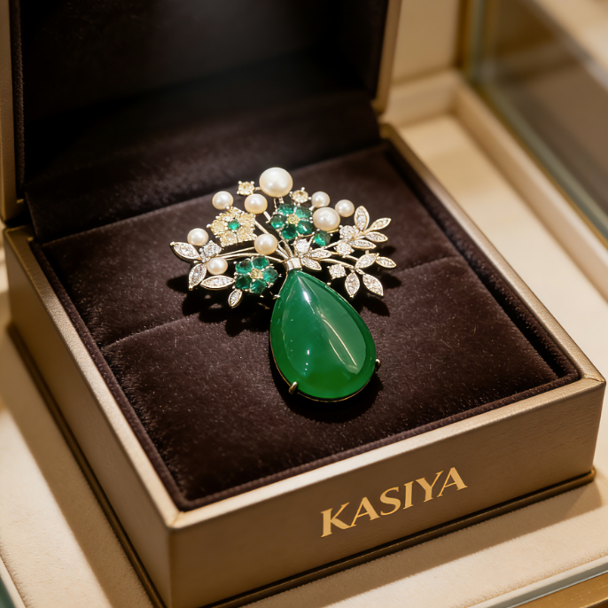 kasiya/卡思雅 铜合金胸针 轻奢时尚绿色花瓶胸针搭外套大衣