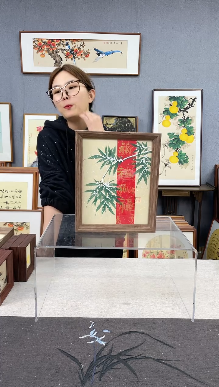【闪购商品】国画10寸-23*29摆台书法作品-绿竹