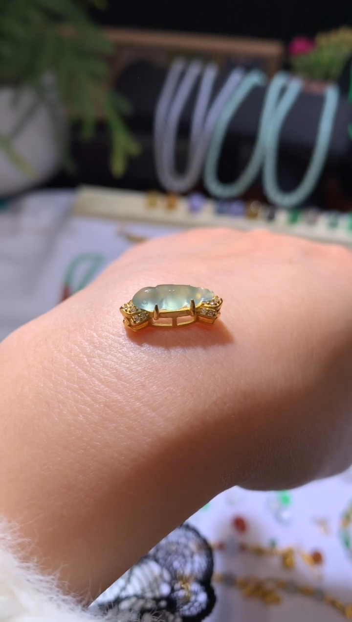 【闪购商品】定制翡翠银S925镶嵌年年有鱼260+26